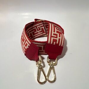Red Patterned Adjustable Bag Strap with Gold Hardware
